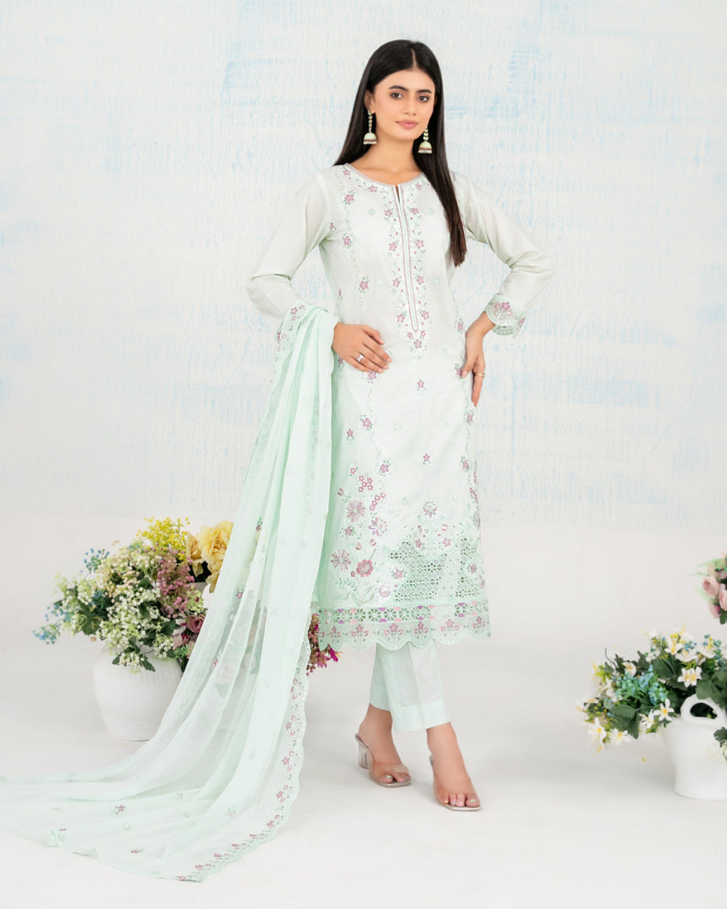 3-Piece Embroidered Lawn Suit with Embroidered Chiffon Dupatta