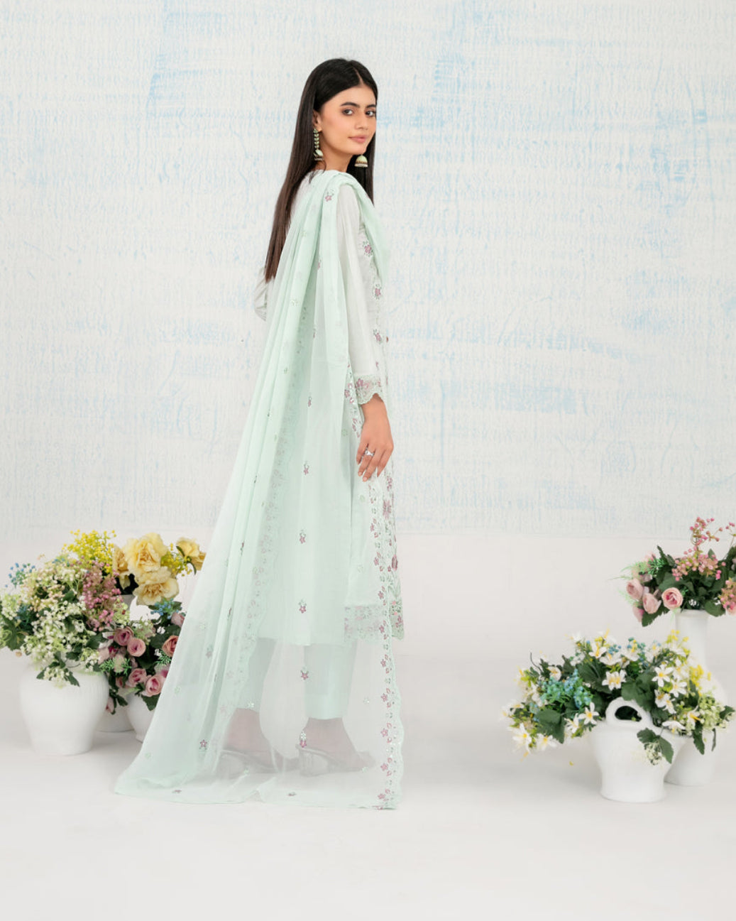 3-Piece Embroidered Lawn Suit with Embroidered Chiffon Dupatta