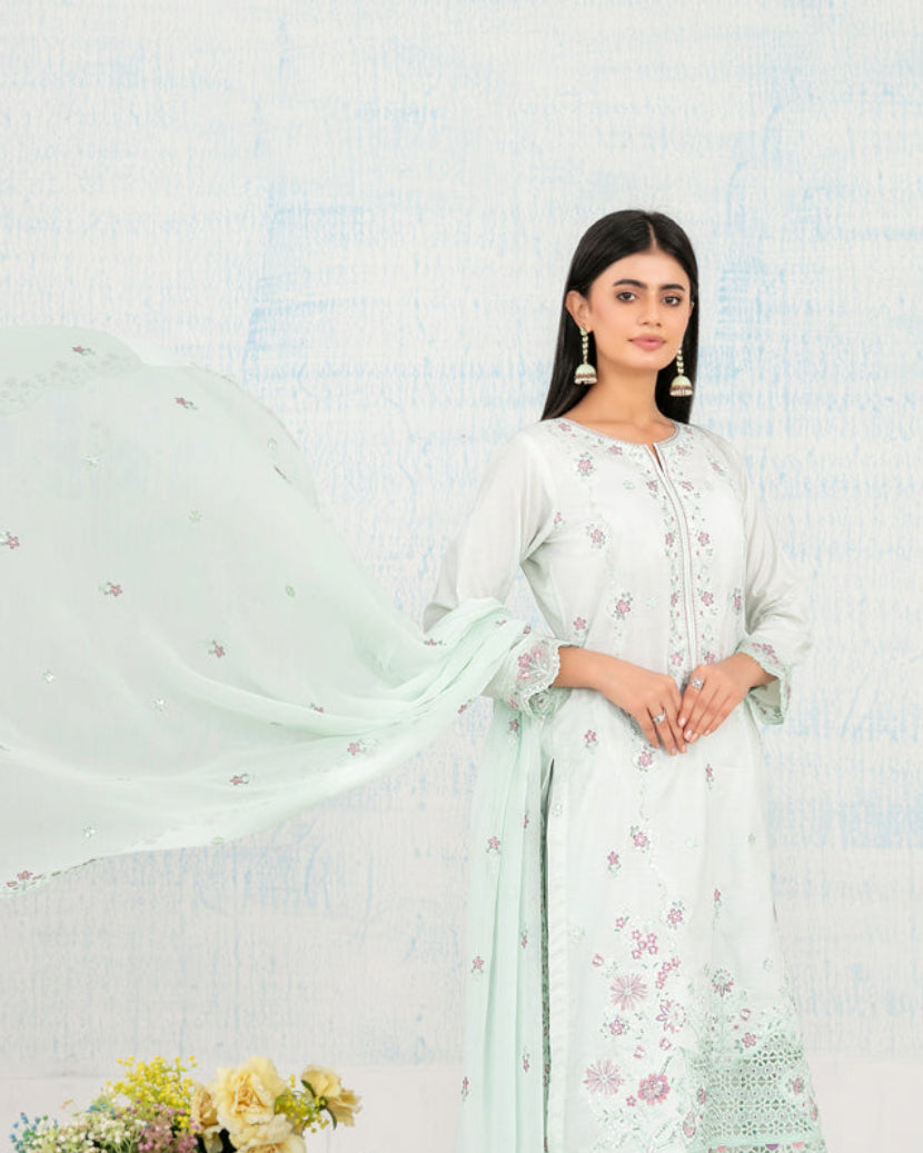 3-Piece Embroidered Lawn Suit with Embroidered Chiffon Dupatta