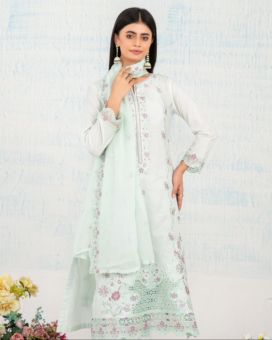 3-Piece Embroidered Lawn Suit with Embroidered Chiffon Dupatta