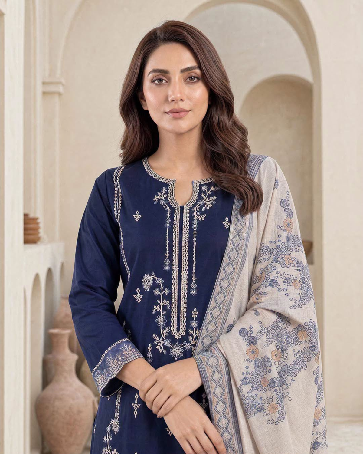 3-Piece Embroidered Lawn Suit with Lawn Dupatta