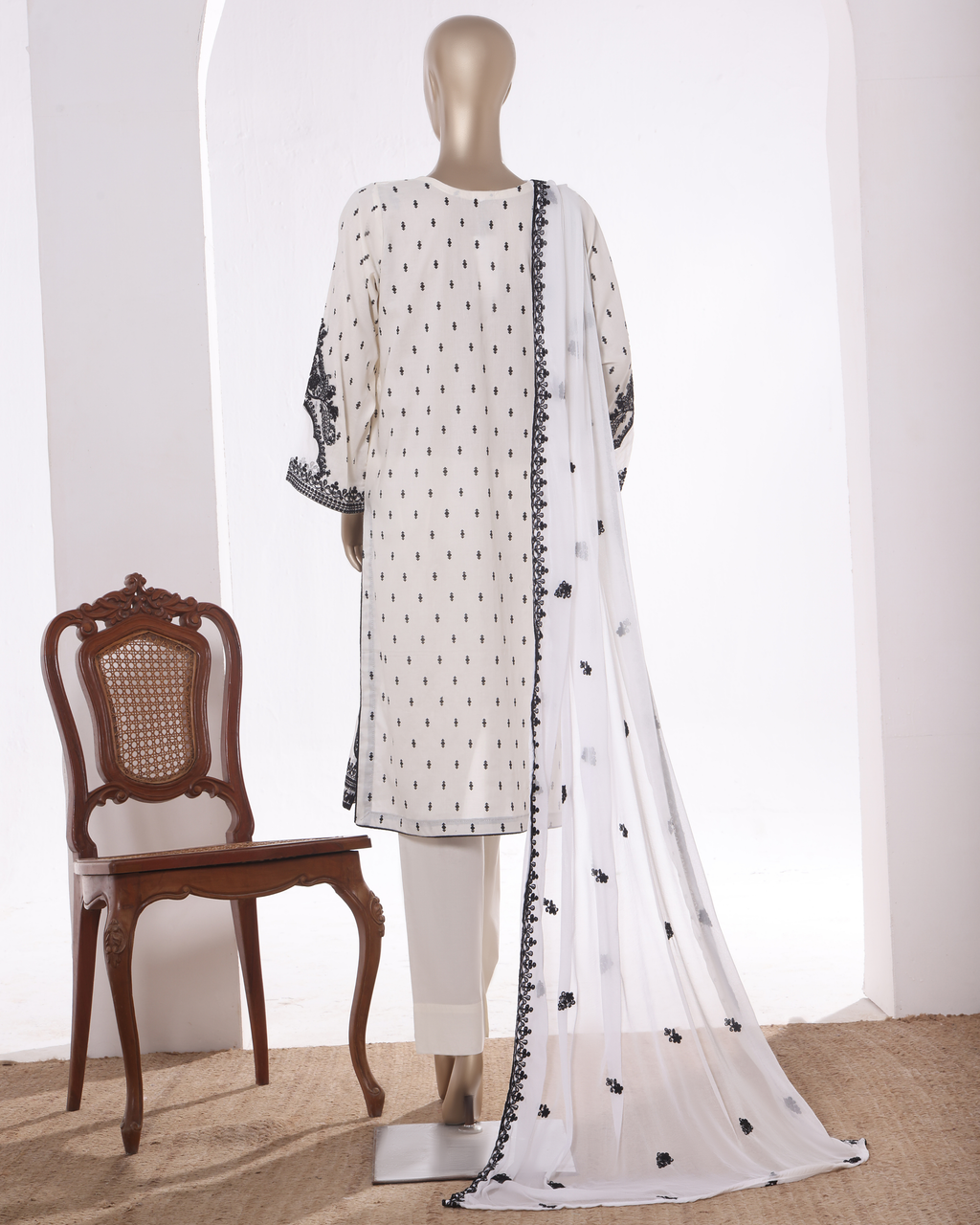 Khombi Black Arrow Stitched Embroidered Suit