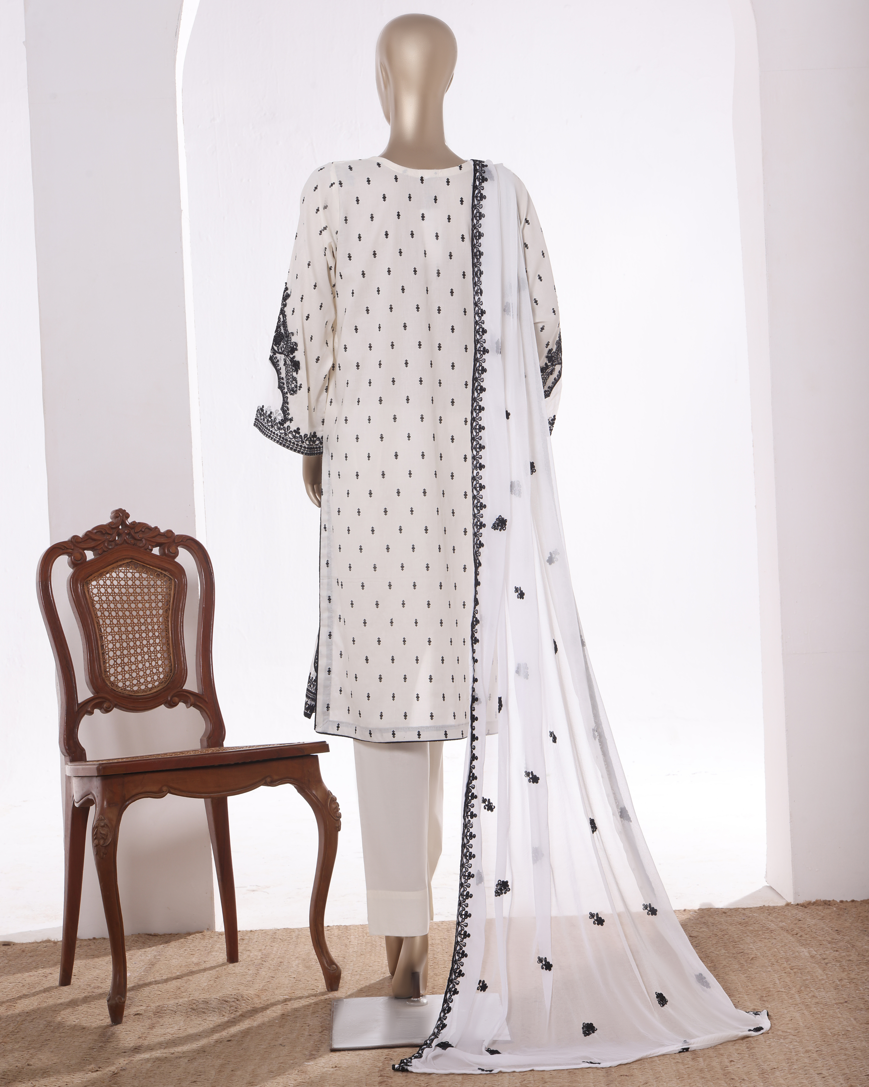 Khombi Black Arrow Stitched Embroidered Suit