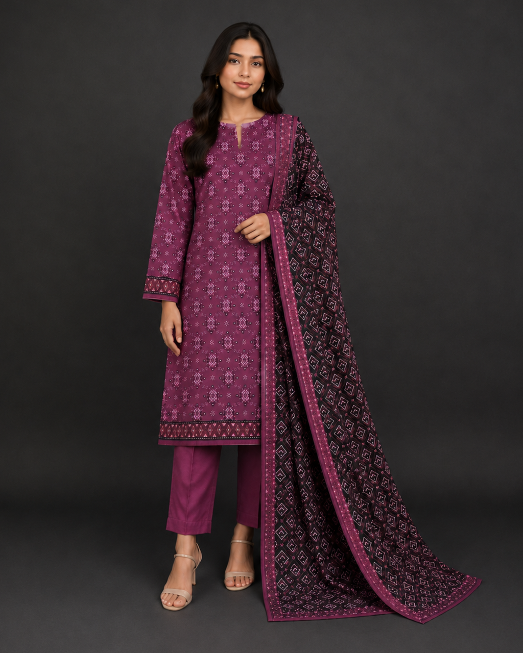 Unstitched 3 Piece Printed Lawn