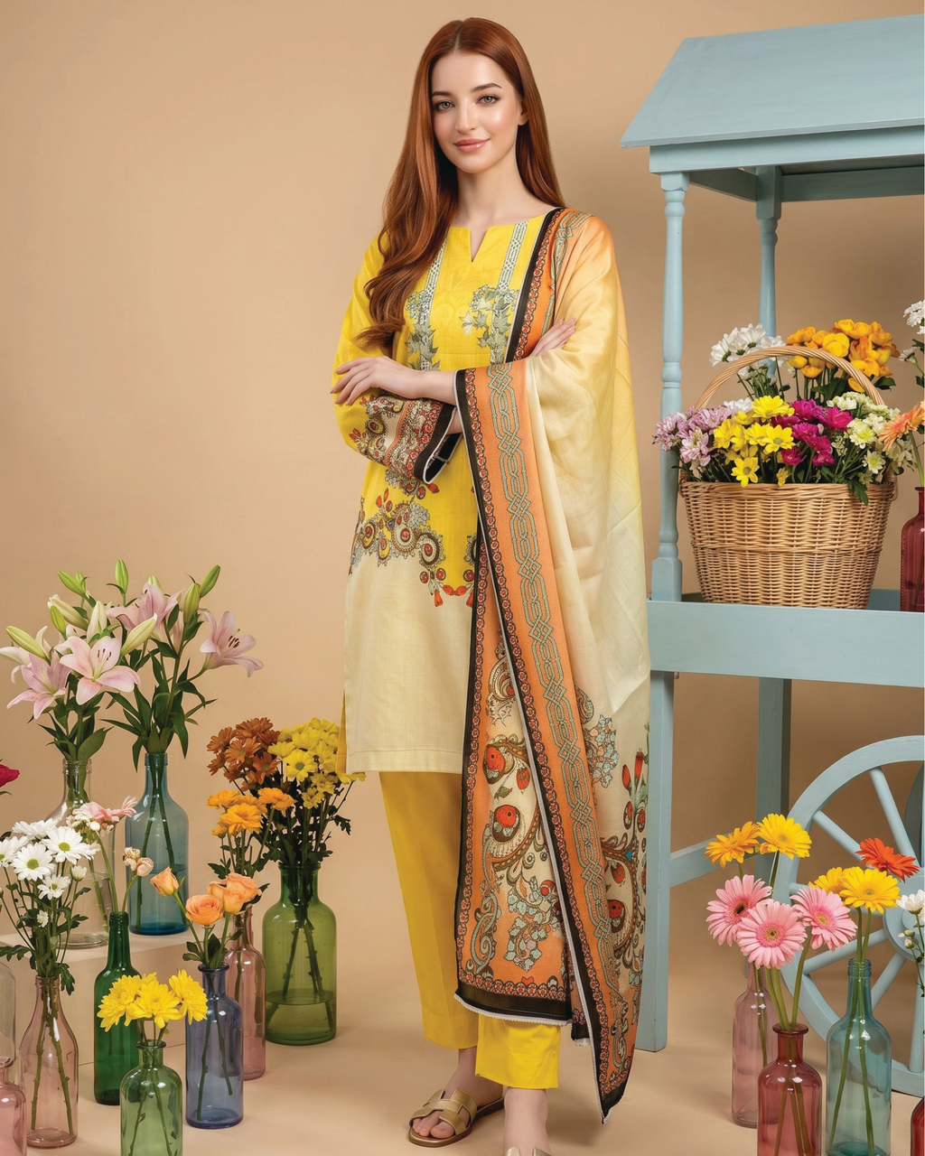Unstitched 3 Piece Printed Lawn