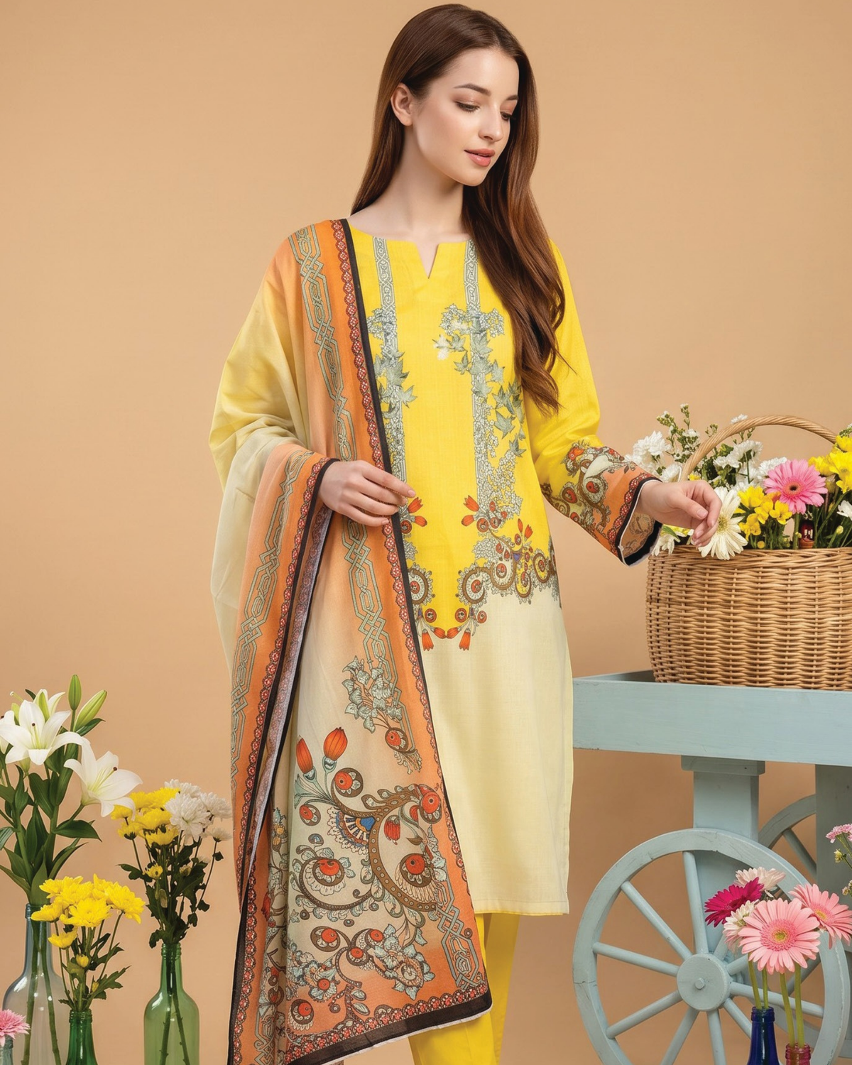 Unstitched 3 Piece Printed Lawn