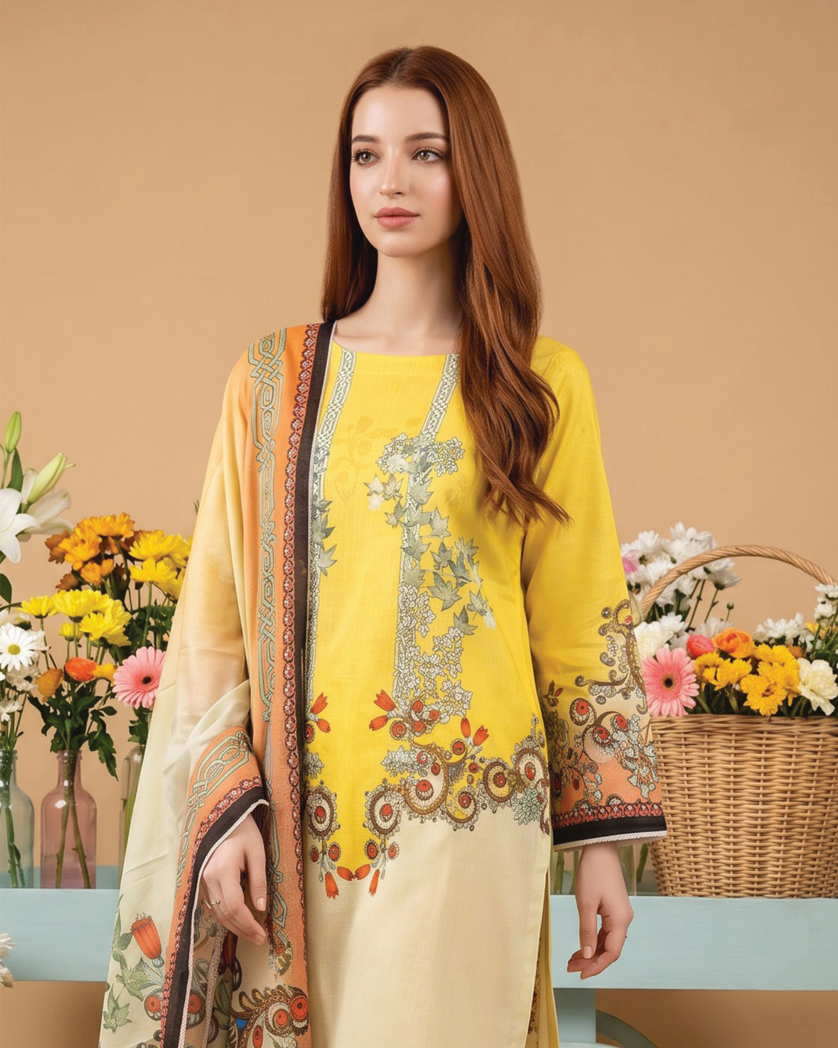 Unstitched 3 Piece Printed Lawn