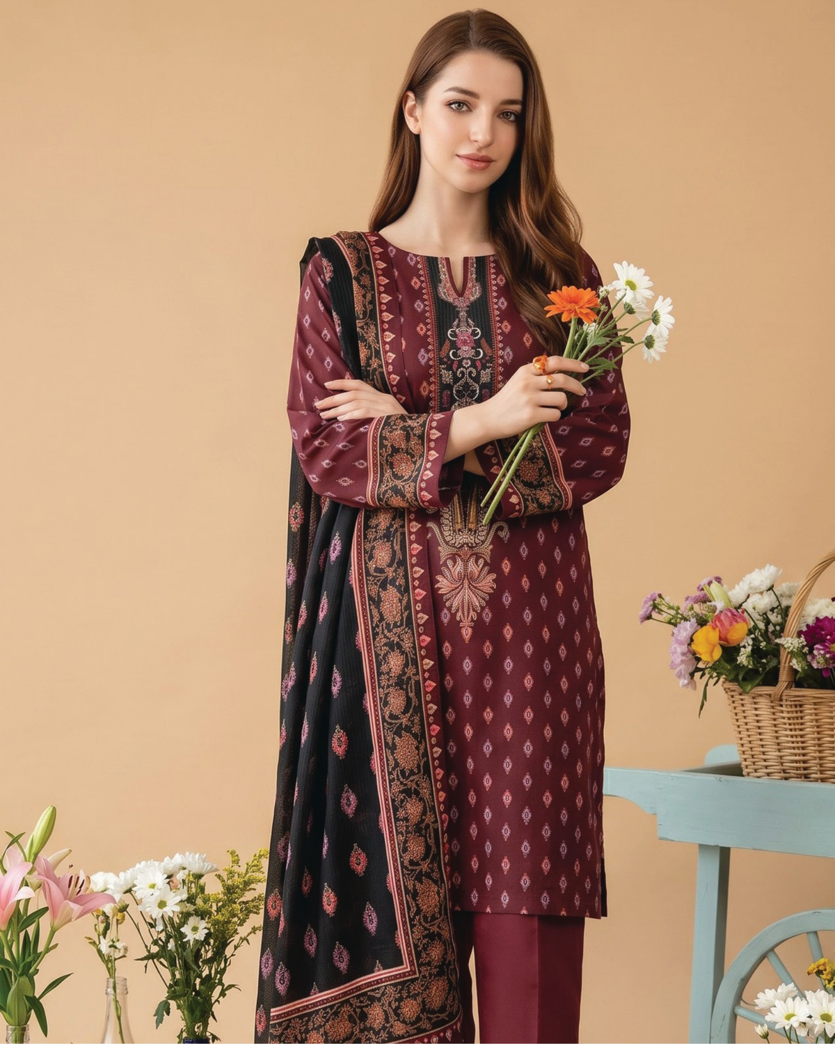 Unstitched 3 Piece Printed Lawn