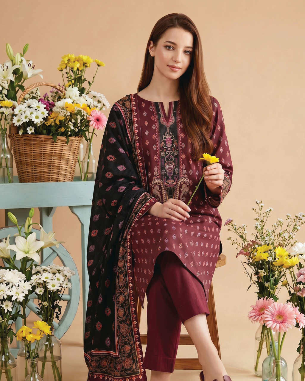 Unstitched 3 Piece Printed Lawn