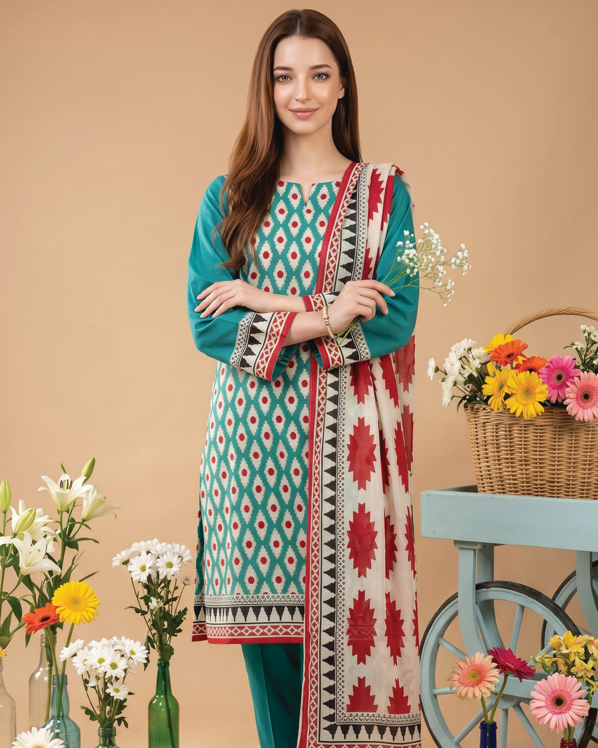 Unstitched 3 Piece Printed Lawn