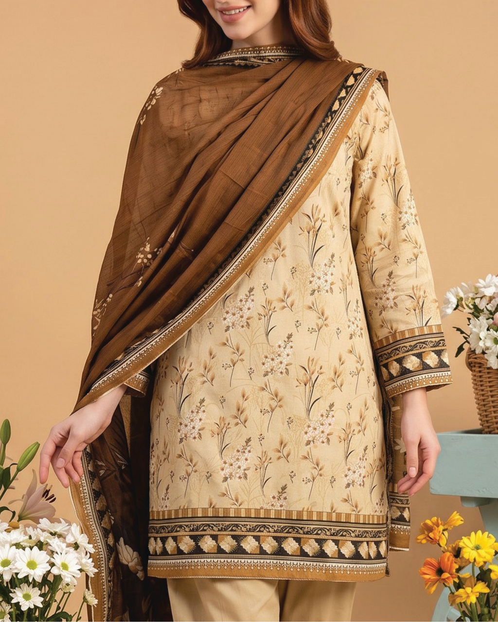 Unstitched 3 Piece Printed Lawn