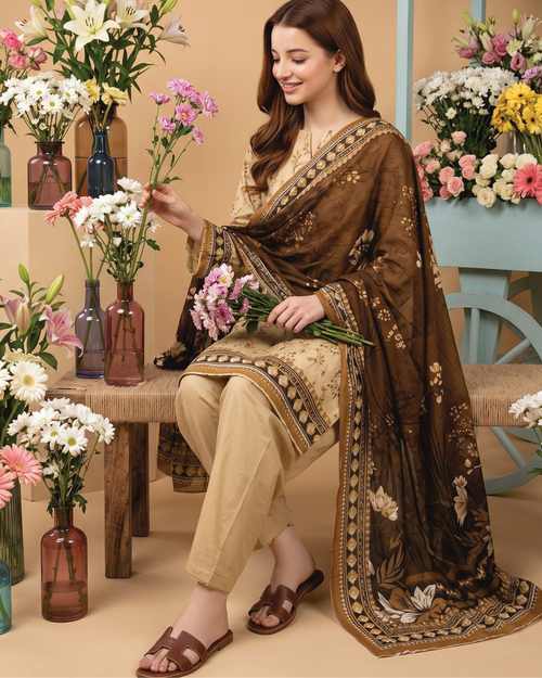 Unstitched 3 Piece Printed Lawn