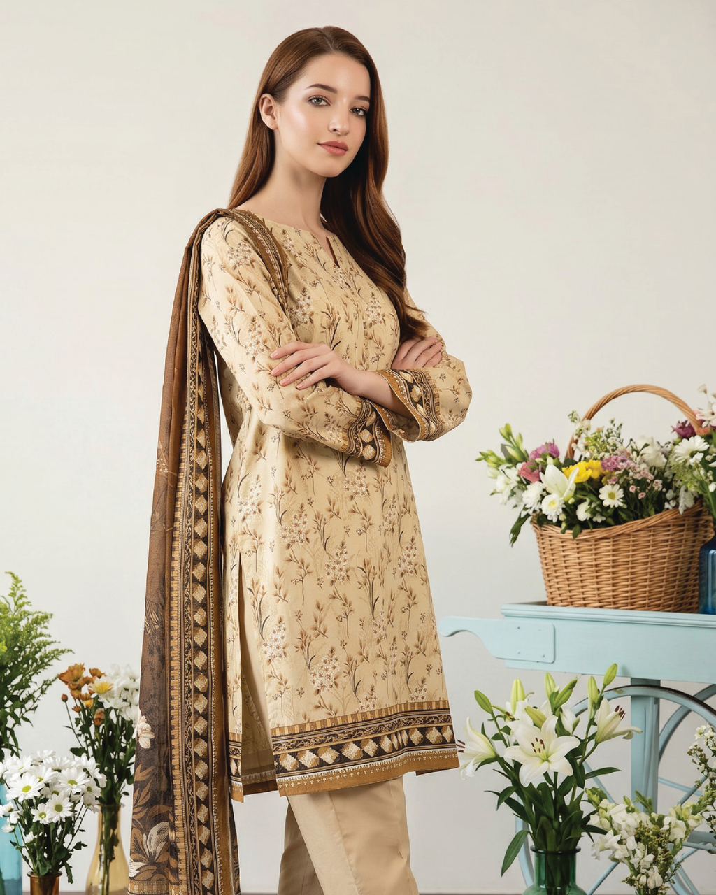 Unstitched 3 Piece Printed Lawn