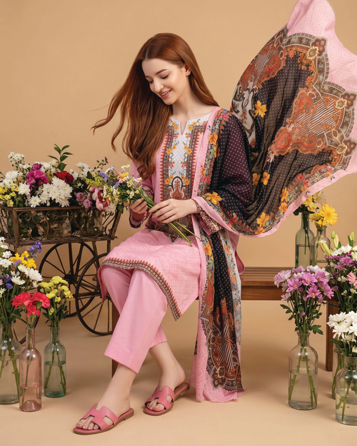Unstitched 3 Piece Printed Lawn