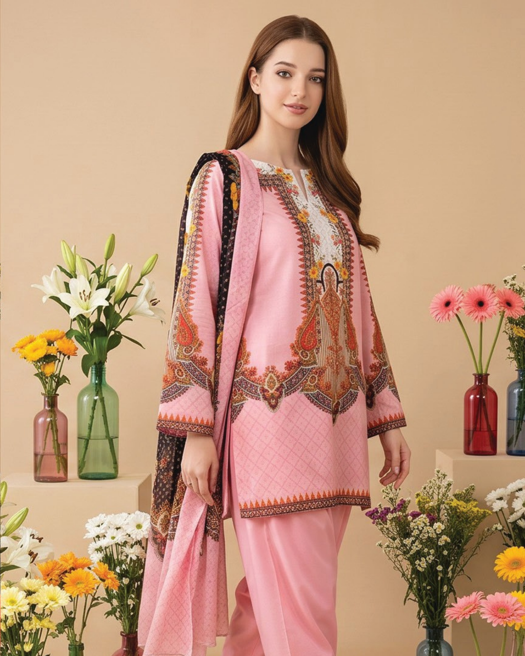 Unstitched 3 Piece Printed Lawn