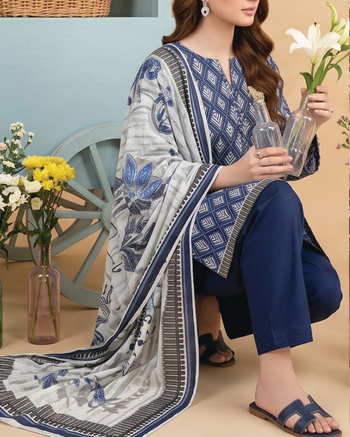Unstitched 3 Piece Printed Lawn