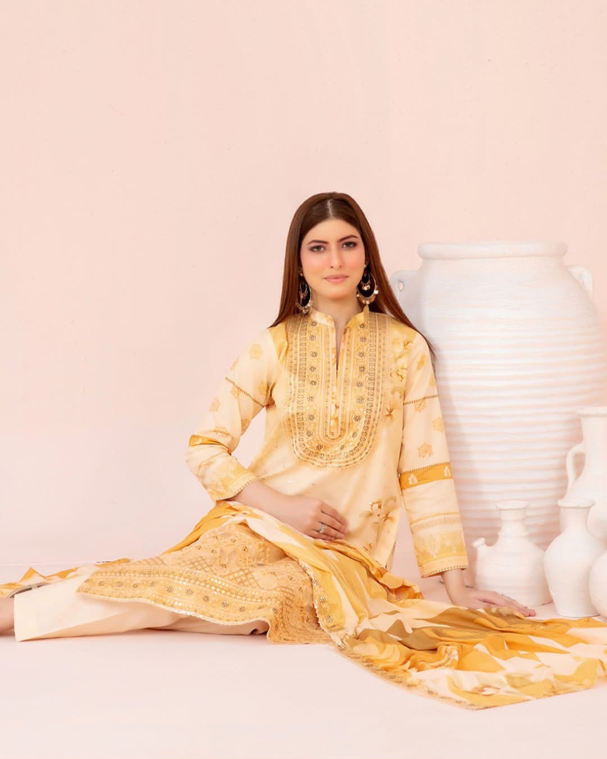 3-Piece Embroidered Lawn Suit with Embroidered Dupatta
