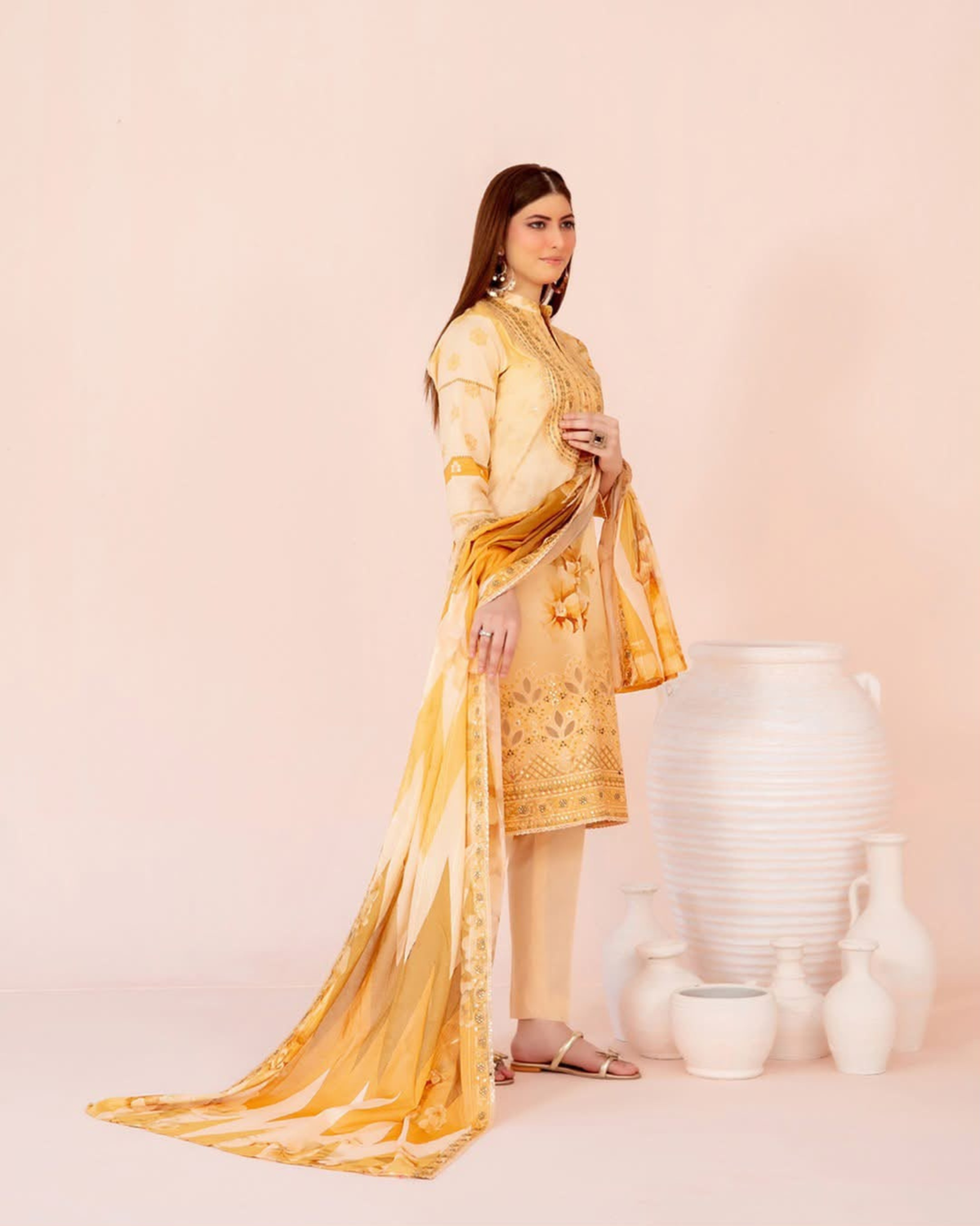 3-Piece Embroidered Lawn Suit with Embroidered Dupatta