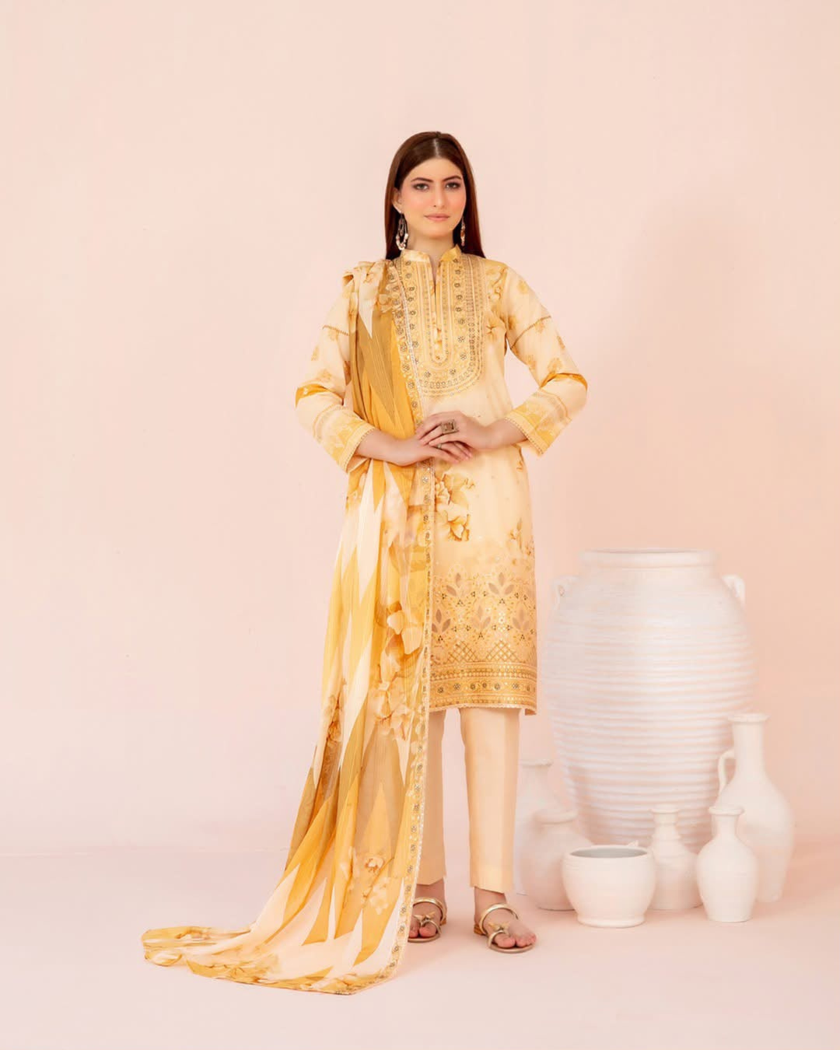 3-Piece Embroidered Lawn Suit with Embroidered Dupatta