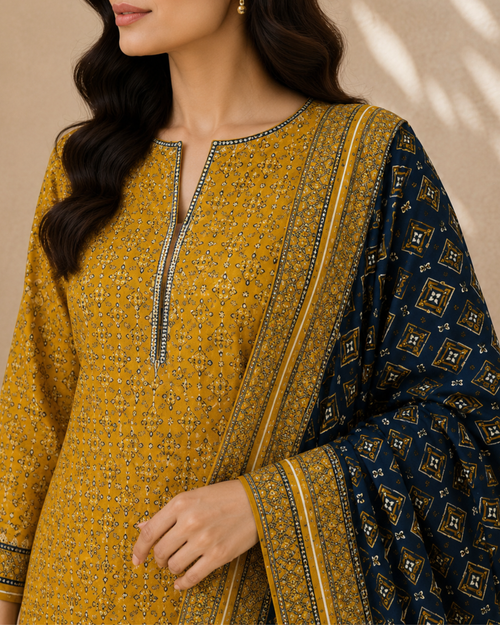 Unstitched 3 Piece Printed Lawn