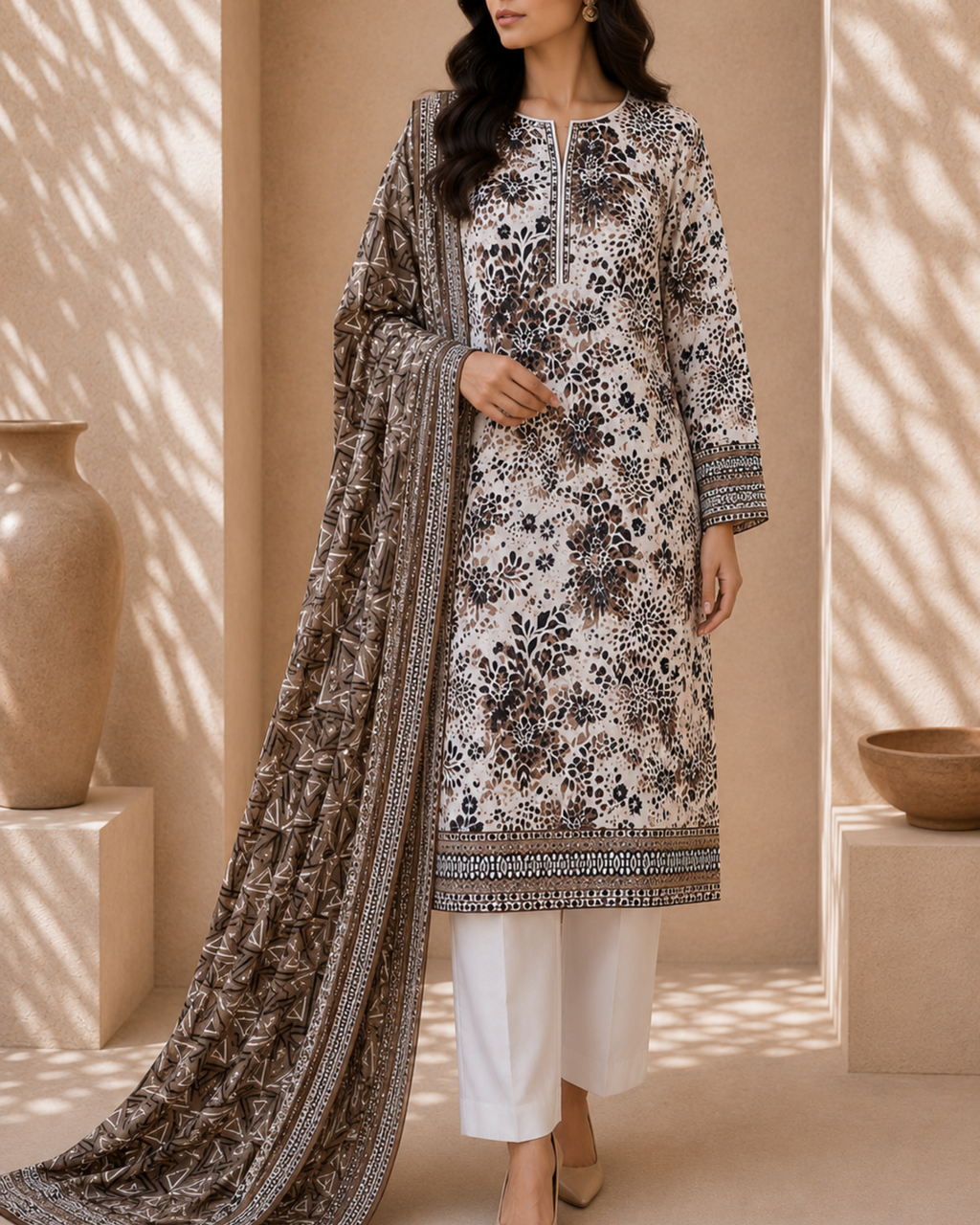 3-Piece Printed Lawn Suit by Safina A-One Textile (D-08a)
