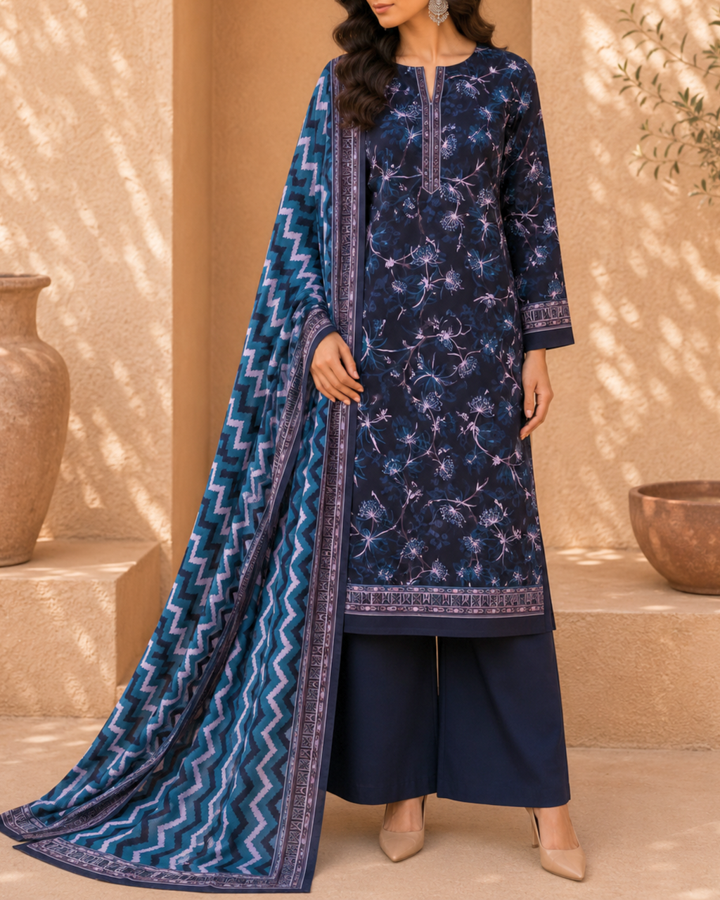 3-Piece Printed Lawn Suit by Safina A-One Textile (D-218b)
