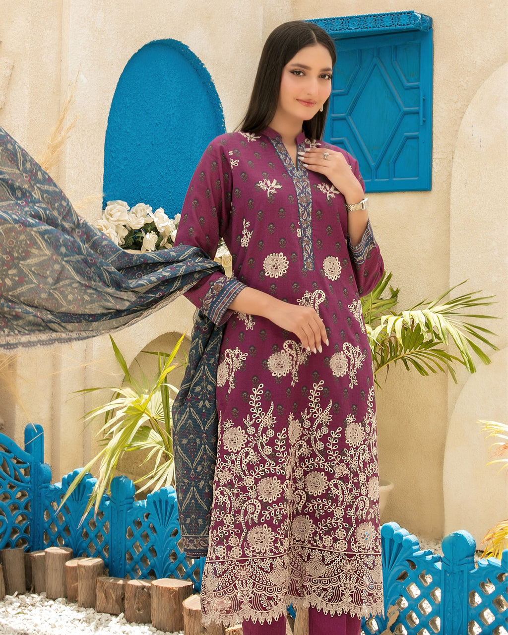Neel 3-Piece Embroidered Lawn by Tawakkal (D-4122)