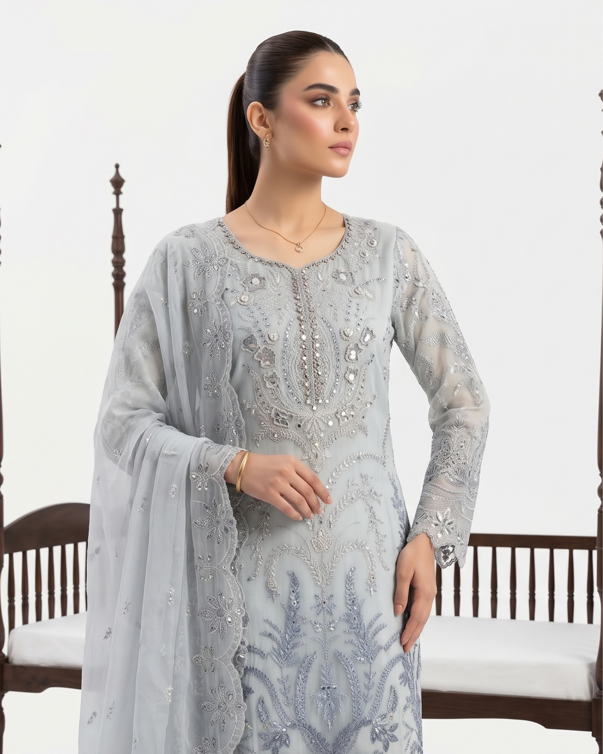 Fancy Chiffon Embroidered Suit with Chiffon Dupatta