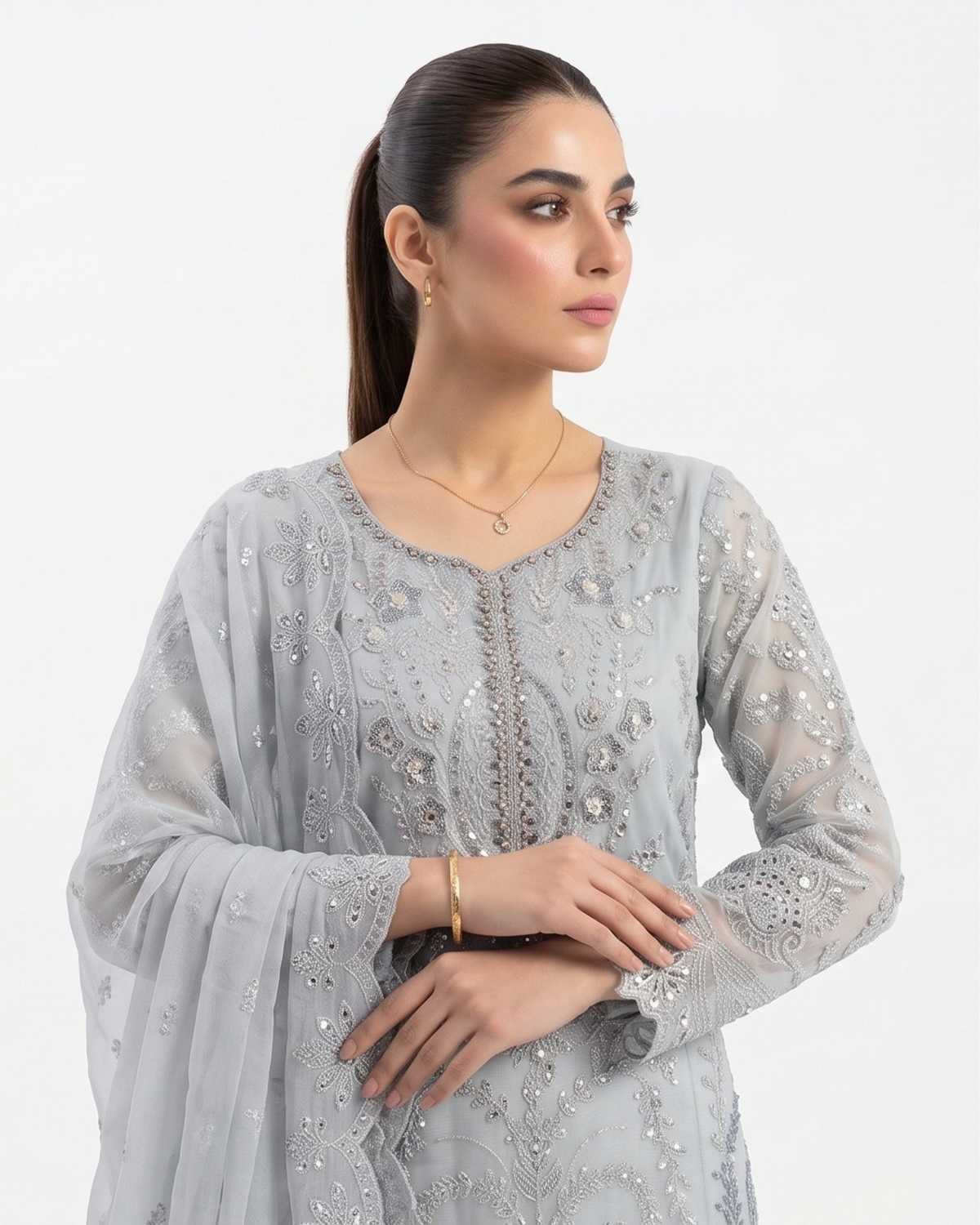 Fancy Chiffon Embroidered Suit with Chiffon Dupatta