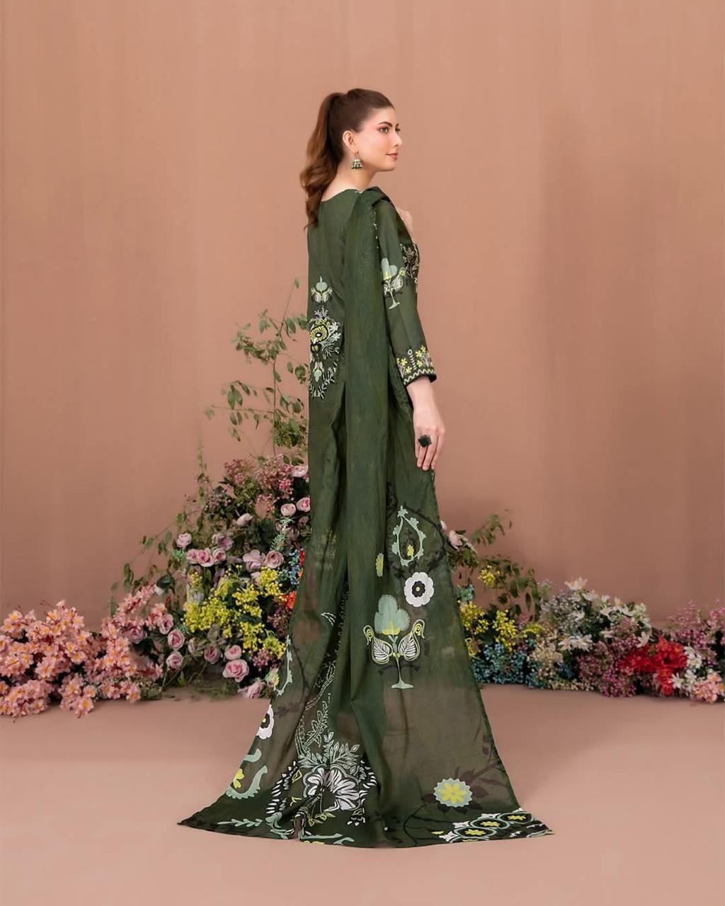 Eshe 3-Piece Embroidered Lawn by Tawakkal (D-001)