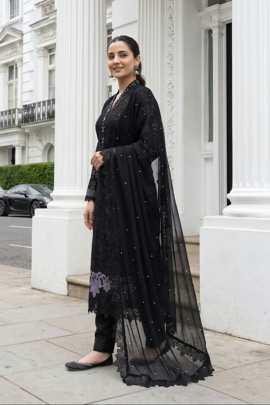 Heavy Embroidered Semi-Stitched Chiffon Suit