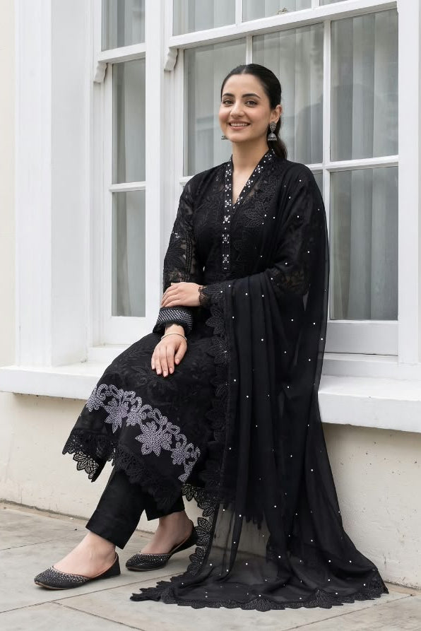 Heavy Embroidered Semi-Stitched Chiffon Suit